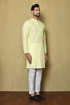 Aryavir Malhotra_Yellow Cotton Chikankari Embroidered Thread Full Sleeve Kurta And Pant Set _at_Aza_Fashions