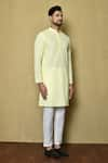 Shop_Aryavir Malhotra_Yellow Cotton Chikankari Embroidered Thread Kurta And Pant Set _Online_at_Aza_Fashions