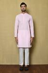 Shop_Aryavir Malhotra_Pink Silk Blend Embroidery Chikankari Kurta With Pant _Online_at_Aza_Fashions