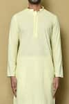 Aryavir Malhotra_Yellow Cotton Chikankari Embroidered Thread Full Sleeve Kurta And Pant Set _at_Aza_Fashions