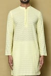 Buy_Aryavir Malhotra_Yellow Cotton Chikankari Embroidered Thread Work Kurta And Pant Set 