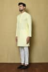 Shop_Aryavir Malhotra_Yellow Cotton Chikankari Embroidered Thread Work Kurta And Pant Set _Online_at_Aza_Fashions