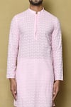 Aryavir Malhotra_Pink Cotton Chikankari Embroidered Thread Work Kurta And Pant Set _at_Aza_Fashions