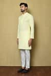 Shop_Aryavir Malhotra_Yellow Cotton Chikankari Embroidered Work Mandarin Collar Kurta And Pant Set _Online_at_Aza_Fashions