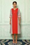 Aryavir Malhotra_Grey Cotton Stripe And Polka Dotted Long Tunic_Online_at_Aza_Fashions