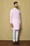 Aryavir Malhotra_Pink Cotton Chikankari Embroidered Thread Kurta And Pant Set _at_Aza_Fashions