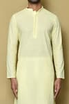 Buy_Aryavir Malhotra_Yellow Cotton Chikankari Embroidered Thread Mandarin Collar Kurta And Pant Set 