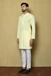 Shop_Aryavir Malhotra_Yellow Cotton Chikankari Embroidered Thread Mandarin Collar Kurta And Pant Set _Online_at_Aza_Fashions