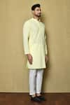 Aryavir Malhotra_Yellow Cotton Chikankari Embroidered Thread Mandarin Collar Kurta And Pant Set _at_Aza_Fashions