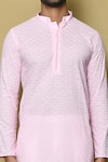 Aryavir Malhotra_Pink Cotton Chikankari Embroidered Thread Mandarin Collar Kurta _Online_at_Aza_Fashions