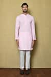 Buy_Aryavir Malhotra_Pink Cotton Chikankari Embroidered Thread Mandarin Collar Kurta _Online_at_Aza_Fashions