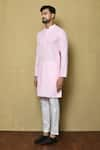 Shop_Aryavir Malhotra_Pink Cotton Chikankari Embroidered Thread Mandarin Collar Kurta _Online_at_Aza_Fashions