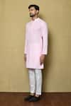 Aryavir Malhotra_Pink Cotton Chikankari Embroidered Thread Mandarin Collar Kurta And Pant Set _at_Aza_Fashions