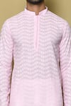 Aryavir Malhotra_Pink Cotton Chikankari Embroidered Thread Mandarin Collar Kurta _Online_at_Aza_Fashions