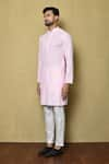 Shop_Aryavir Malhotra_Pink Cotton Chikankari Embroidered Thread Mandarin Collar Kurta _Online_at_Aza_Fashions