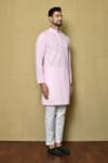 Aryavir Malhotra_Pink Cotton Chikankari Embroidered Thread Mandarin Collar Kurta _at_Aza_Fashions