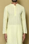 Buy_Aryavir Malhotra_Yellow Cotton Chikankari Embroidered Thread Mandarin Collar Kurta And Pant Set 