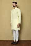 Shop_Aryavir Malhotra_Yellow Cotton Chikankari Embroidered Thread Mandarin Collar Kurta And Pant Set _Online_at_Aza_Fashions