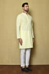 Aryavir Malhotra_Yellow Cotton Chikankari Embroidered Thread Mandarin Collar Kurta And Pant Set _at_Aza_Fashions