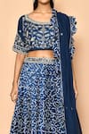 Shop_Samyukta Singhania_Blue Satin Georgette Printed Geometrical Round Lehenga Set_Online_at_Aza_Fashions