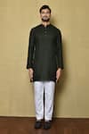 Aryavir Malhotra_Black Cotton Silk Plain Short Straight Kurta _Online_at_Aza_Fashions