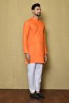 Shop_Aryavir Malhotra_Orange Cotton Silk Solid Kurta _Online_at_Aza_Fashions