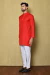 Buy_Aryavir Malhotra_Red Cotton Silk Plain Short Full Sleeve Kurta _Online_at_Aza_Fashions