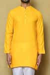 Shop_Aryavir Malhotra_Yellow Cotton Silk Plain Short Kurta And Pyjama Set _Online_at_Aza_Fashions