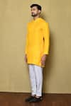 Aryavir Malhotra_Yellow Cotton Silk Plain Short Kurta And Pyjama Set _at_Aza_Fashions