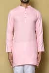 Shop_Aryavir Malhotra_Pink Cotton Silk Plain Solid Short Kurta Set _Online_at_Aza_Fashions