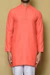 Shop_Aryavir Malhotra_Coral Cotton Silk Plain Solid Straight Kurta Set _Online_at_Aza_Fashions