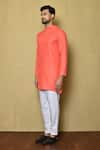 Aryavir Malhotra_Coral Cotton Silk Plain Solid Straight Kurta Set _at_Aza_Fashions