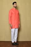 Buy_Aryavir Malhotra_Coral Cotton Silk Plain Solid Straight Kurta Set 