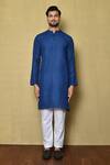Buy_Naintara Bajaj_Blue Cotton Silk Mandarin Collar Kurta Set_Online_at_Aza_Fashions