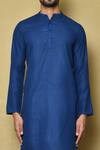 Shop_Naintara Bajaj_Blue Cotton Silk Mandarin Collar Kurta Set_Online_at_Aza_Fashions