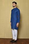 Naintara Bajaj_Blue Cotton Silk Mandarin Collar Kurta Set_at_Aza_Fashions