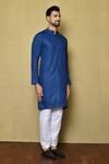 Buy_Naintara Bajaj_Blue Cotton Silk Mandarin Collar Kurta Set