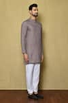 Shop_Aryavir Malhotra_Grey Cotton Silk Plain Full Sleeve Short Kurta _Online_at_Aza_Fashions