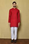 Aryavir Malhotra_Red Cotton Silk Plain Straight Solid Kurta _Online_at_Aza_Fashions