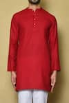 Buy_Aryavir Malhotra_Red Cotton Silk Plain Straight Solid Kurta _Online_at_Aza_Fashions