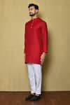 Shop_Aryavir Malhotra_Red Cotton Silk Plain Straight Solid Kurta _Online_at_Aza_Fashions