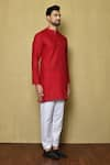 Aryavir Malhotra_Red Cotton Silk Plain Straight Solid Kurta _at_Aza_Fashions