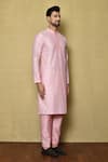 Aryavir Malhotra_Pink Cotton Silk Printed Chevron Kurta _at_Aza_Fashions