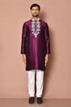 Samyukta Singhania_Purple Cotton Embroidery Full Sleeve Kurta Set _Online_at_Aza_Fashions