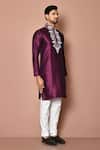 Shop_Samyukta Singhania_Purple Cotton Embroidery Full Sleeve Kurta Set _Online_at_Aza_Fashions