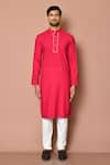 Samyukta Singhania_Pink Cotton Mandarin Collar Kurta Set _Online_at_Aza_Fashions