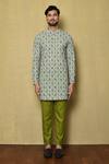 Shop_Samyukta Singhania_Multi Color Viscose Chikankari Pattern Kurta And Green Pant Set_Online_at_Aza_Fashions