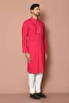 Shop_Samyukta Singhania_Pink Cotton Mandarin Collar Kurta Set _Online_at_Aza_Fashions