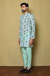 Samyukta Singhania_Blue Viscose Chikankari Tree Pattern Kurta And Pant Set _at_Aza_Fashions