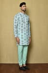 Buy_Samyukta Singhania_Blue Viscose Chikankari Tree Pattern Kurta And Pant Set 